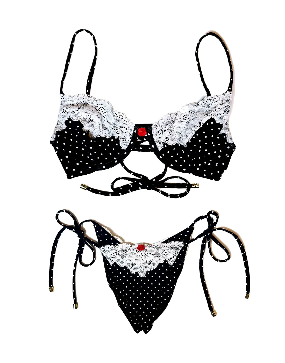 Gigi Tie Side Skimpy Bottom - Black White Dot