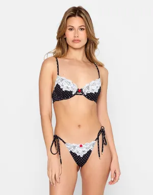 Gigi Tie Side Skimpy Bottom - Black White Dot