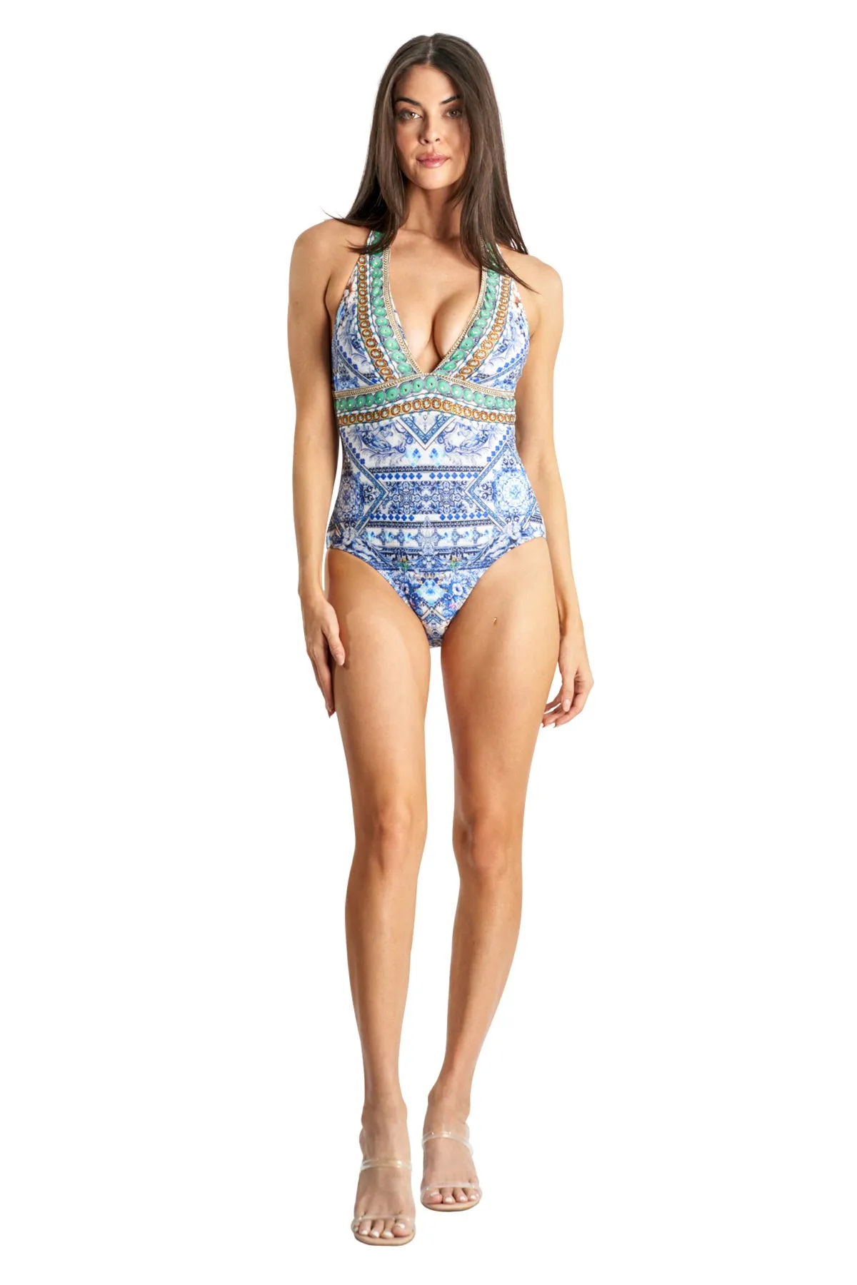 Halter One Piece by La Moda - Multi Blue