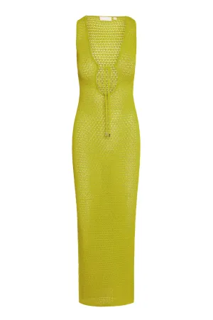 Monte Carlo Tie Dress - Chartreuse Lace Crochet
