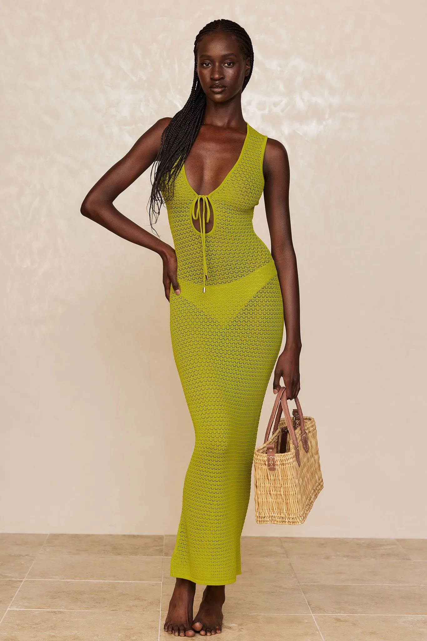 Monte Carlo Tie Dress - Chartreuse Lace Crochet