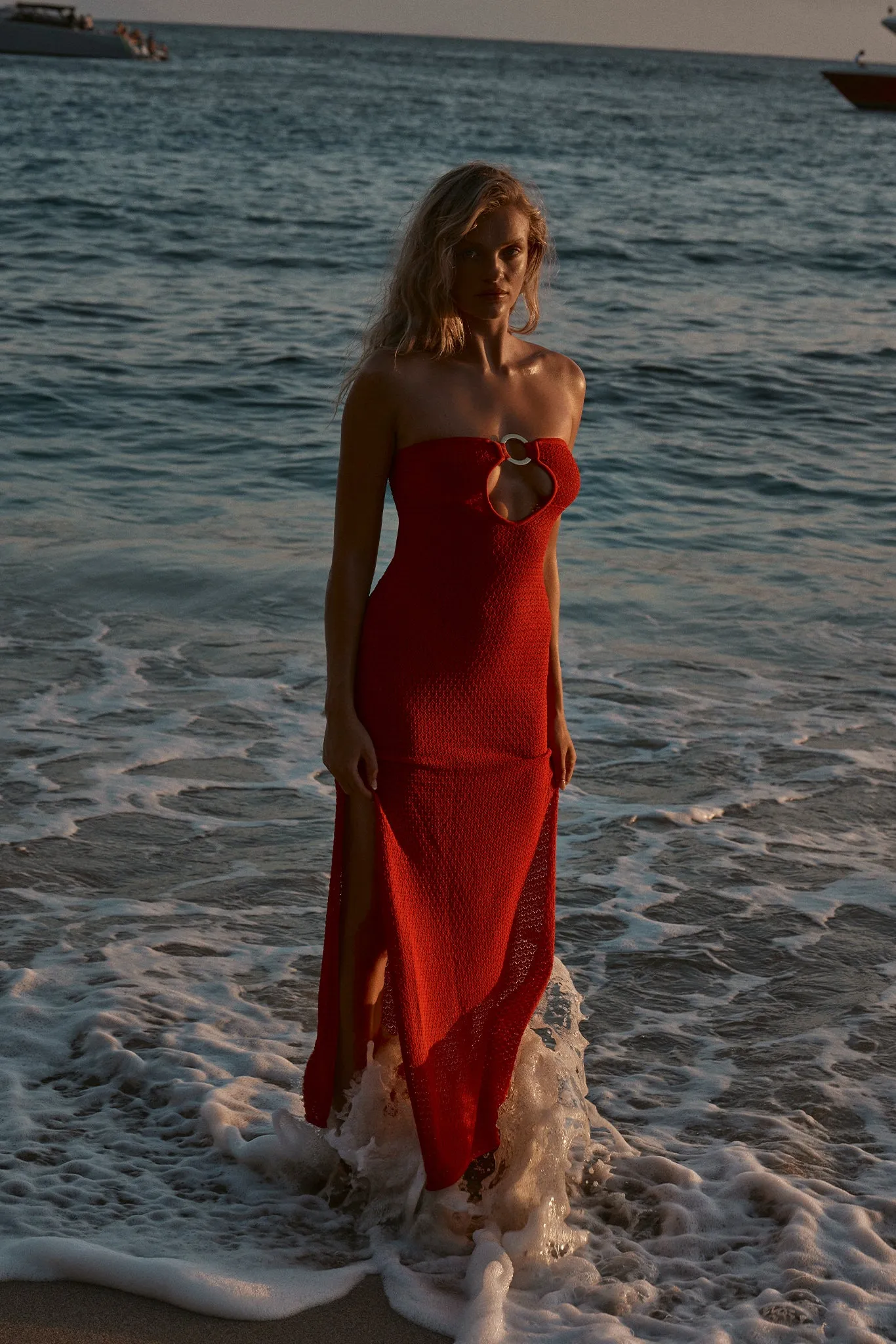 Montego Bandeau Dress - Chili Pepper Lace Crochet