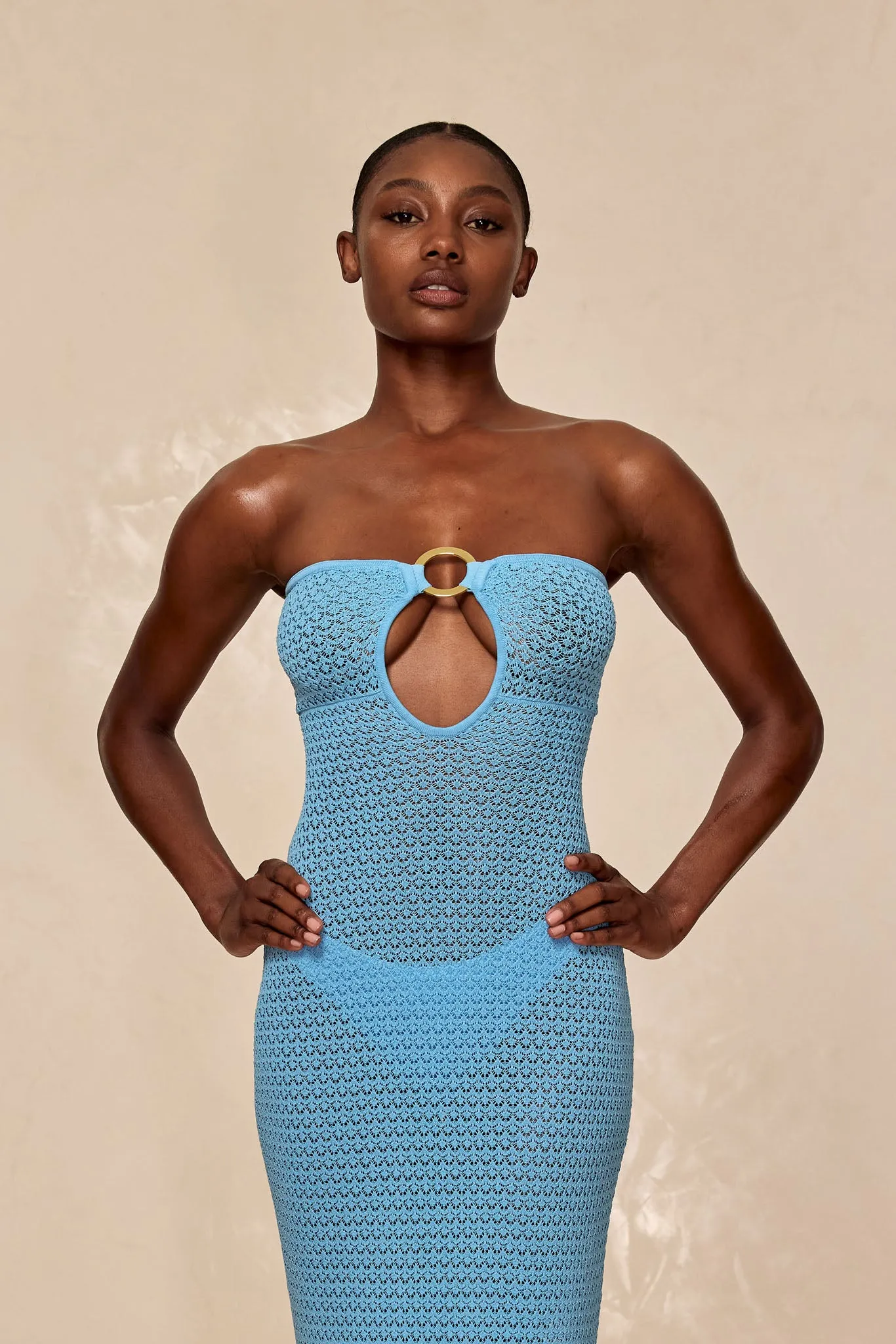 Montego Bandeau Dress - Ibiza Blue Lace Crochet