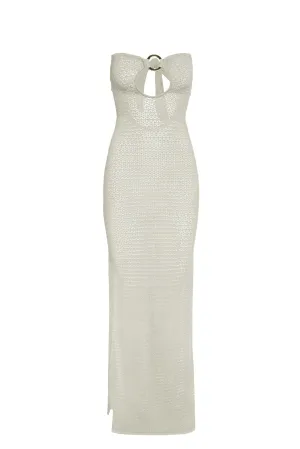 Montego Bandeau Dress - Ivory Lurex Lace Crochet