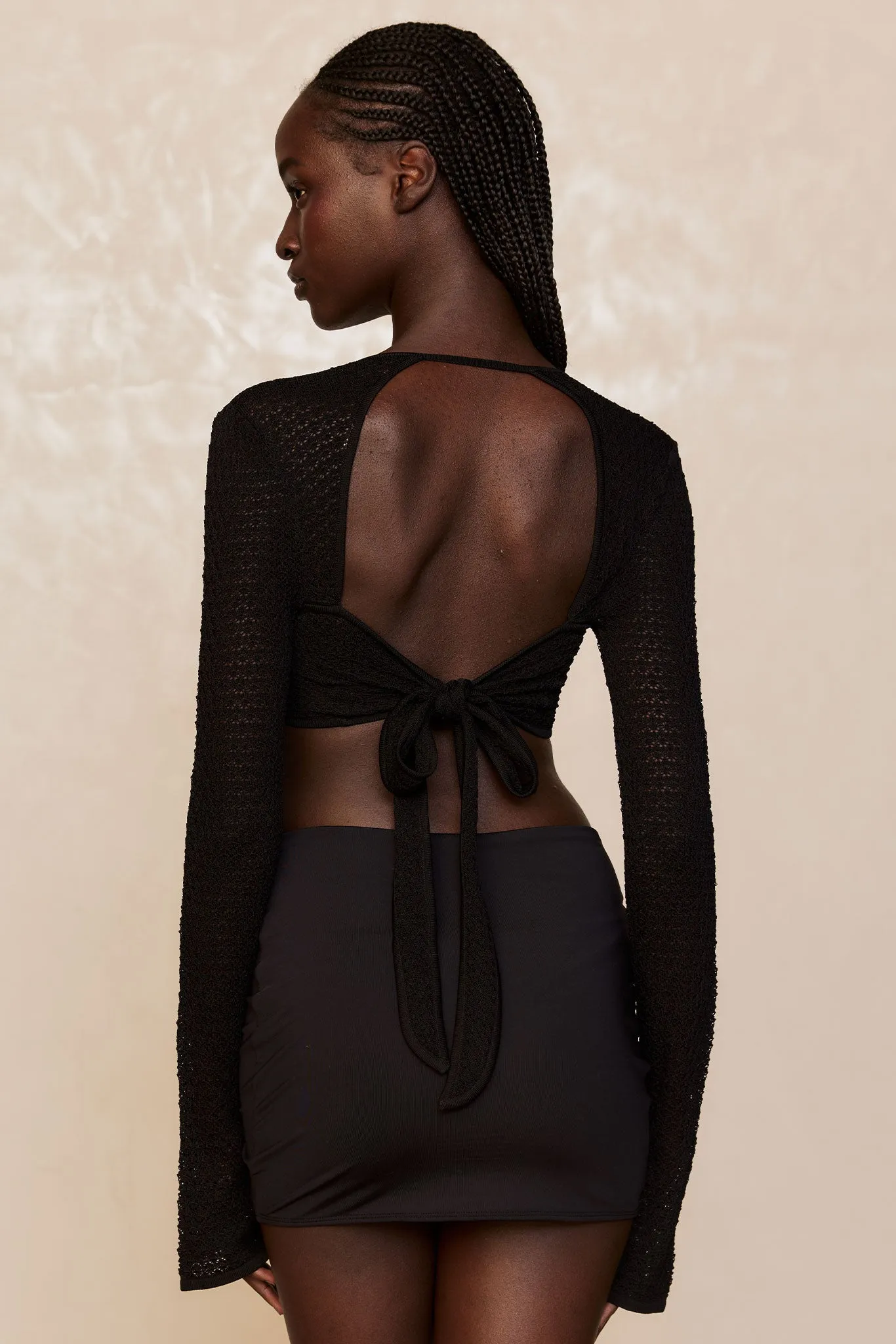 Montego Crop Top - Black Lace Crochet