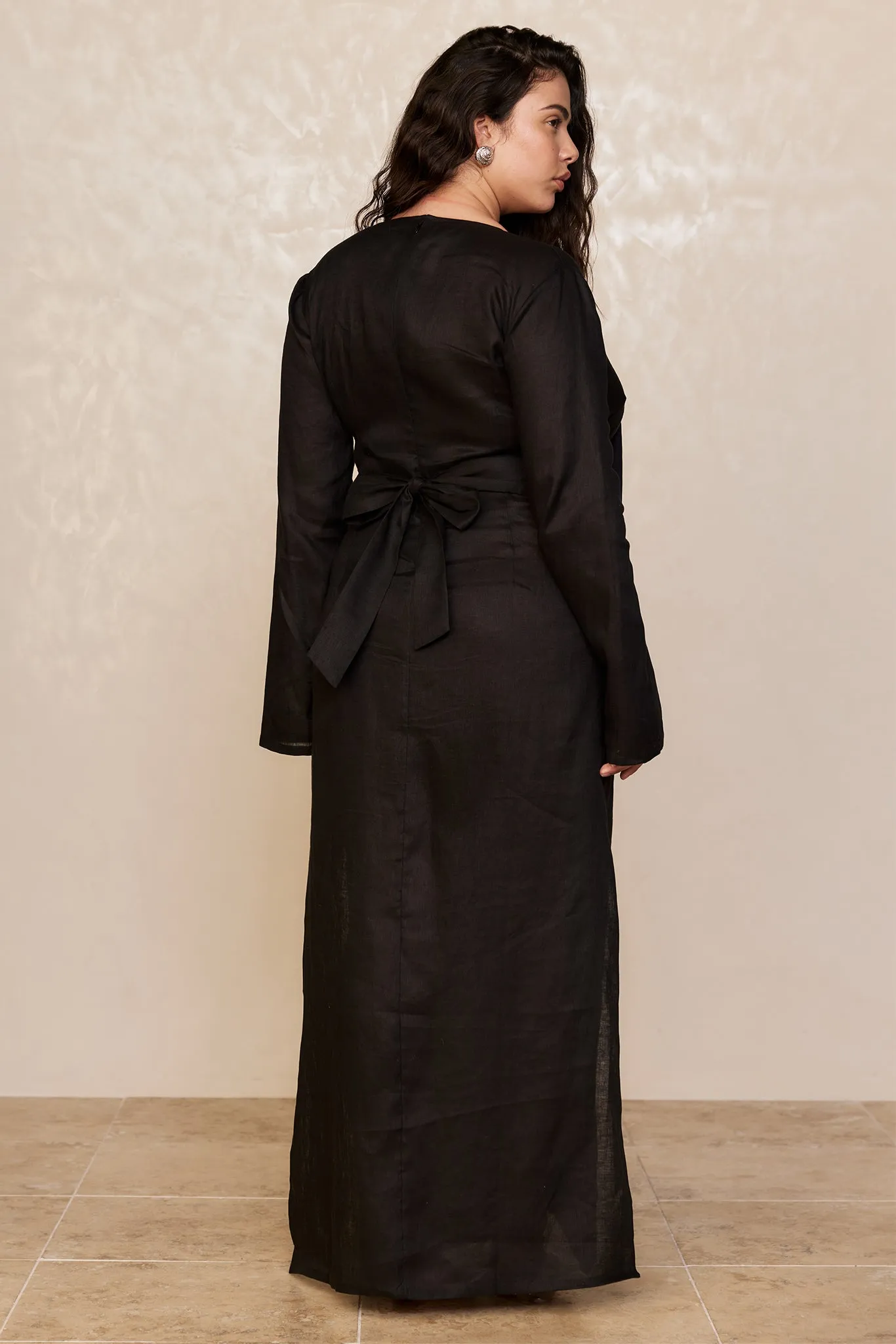 Montego Dress - Black Linen