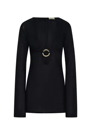 Montego Mini Dress - Black Linen
