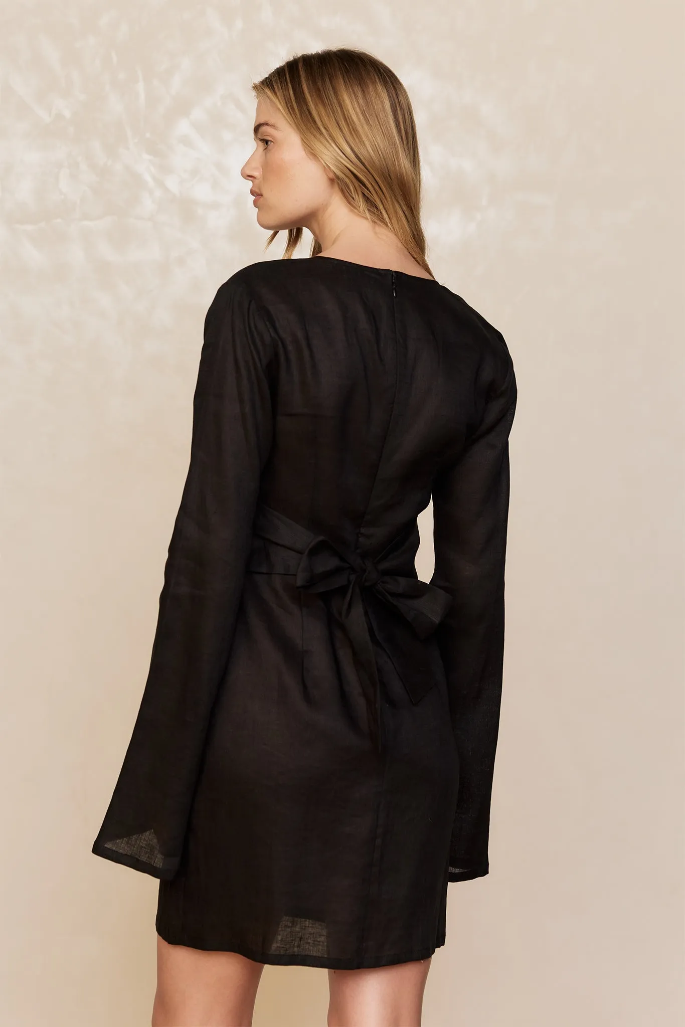 Montego Mini Dress - Black Linen