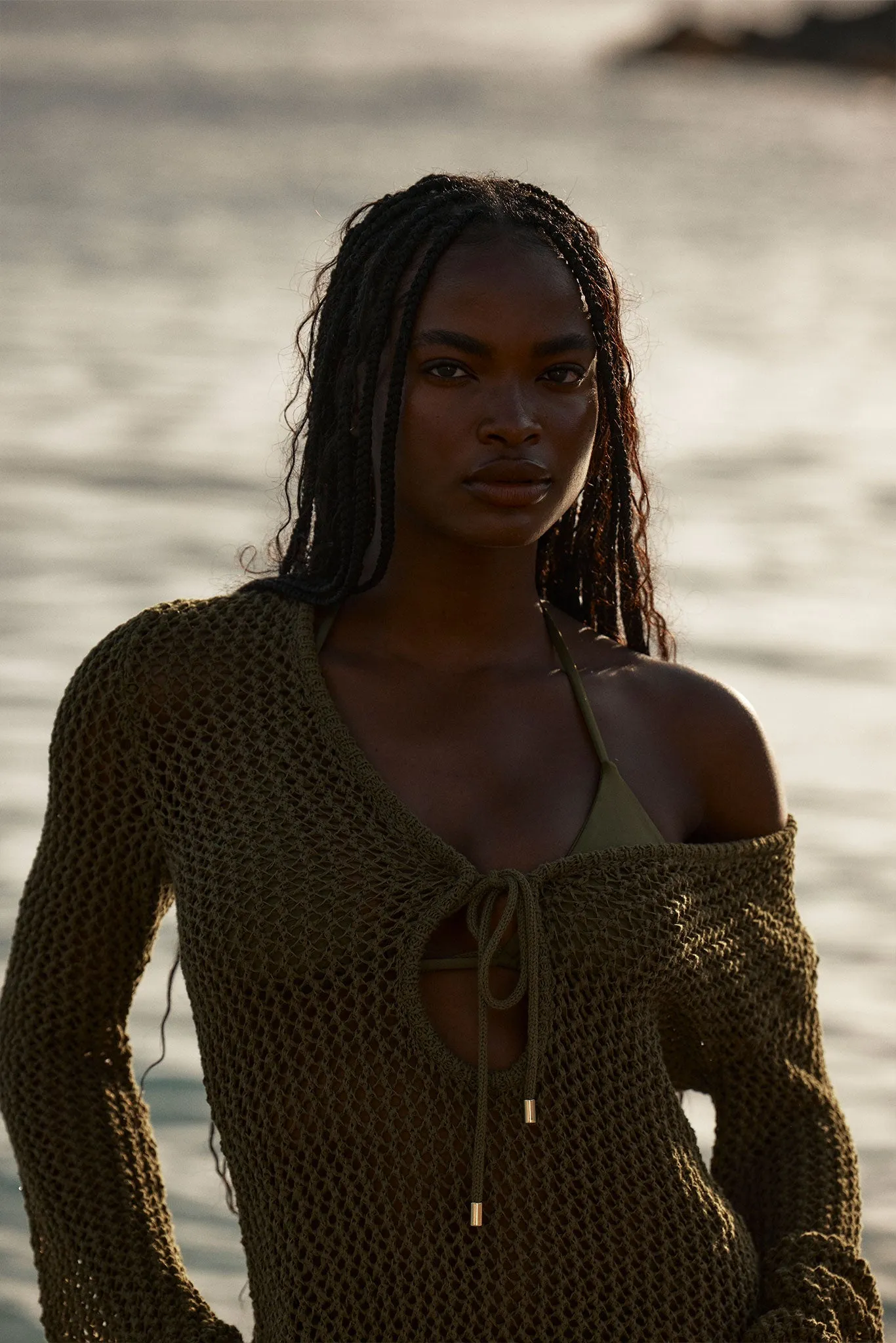 Montego Mini Tie Dress - Olive Petit Crochet