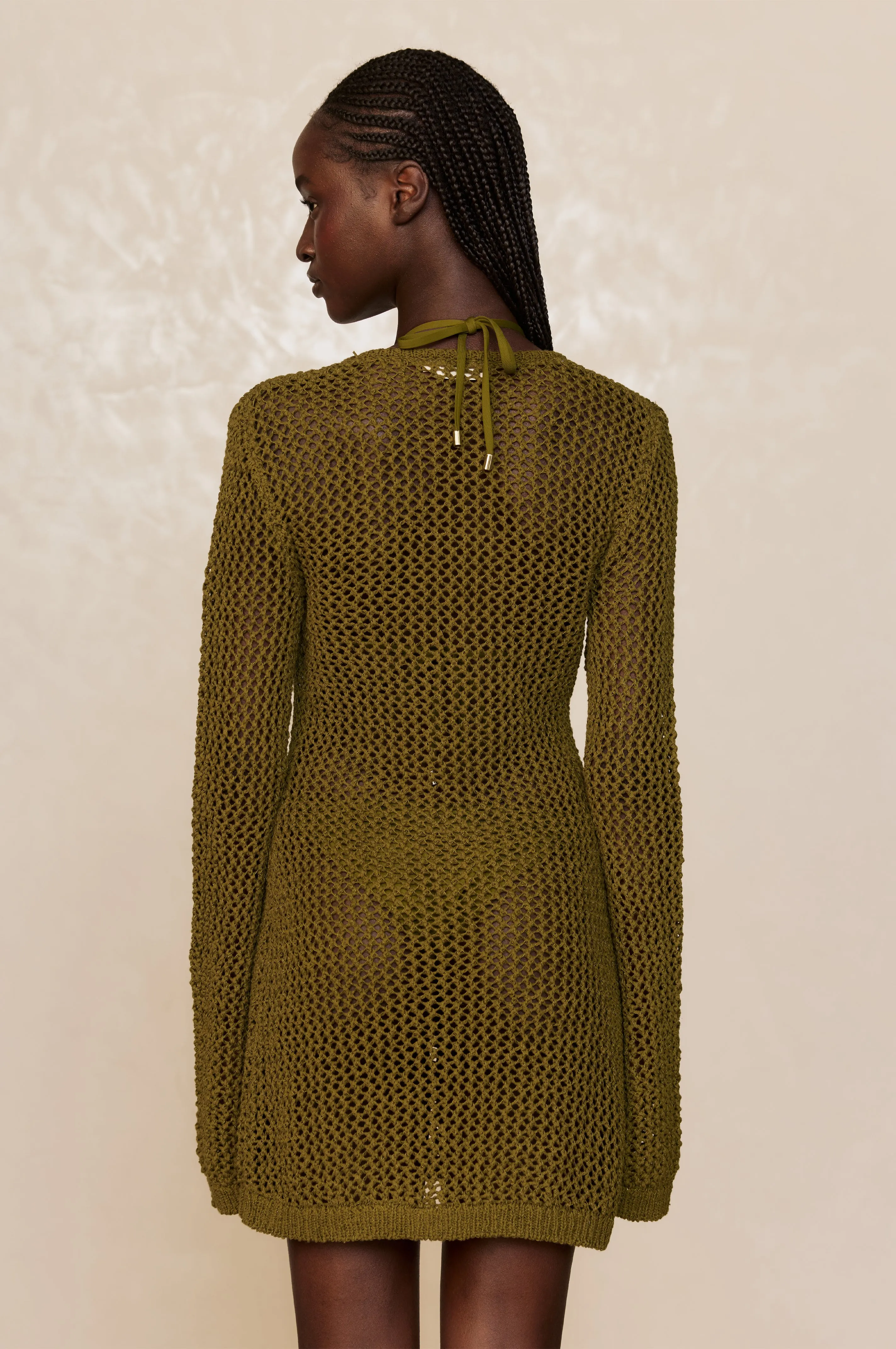 Montego Mini Tie Dress - Olive Petit Crochet