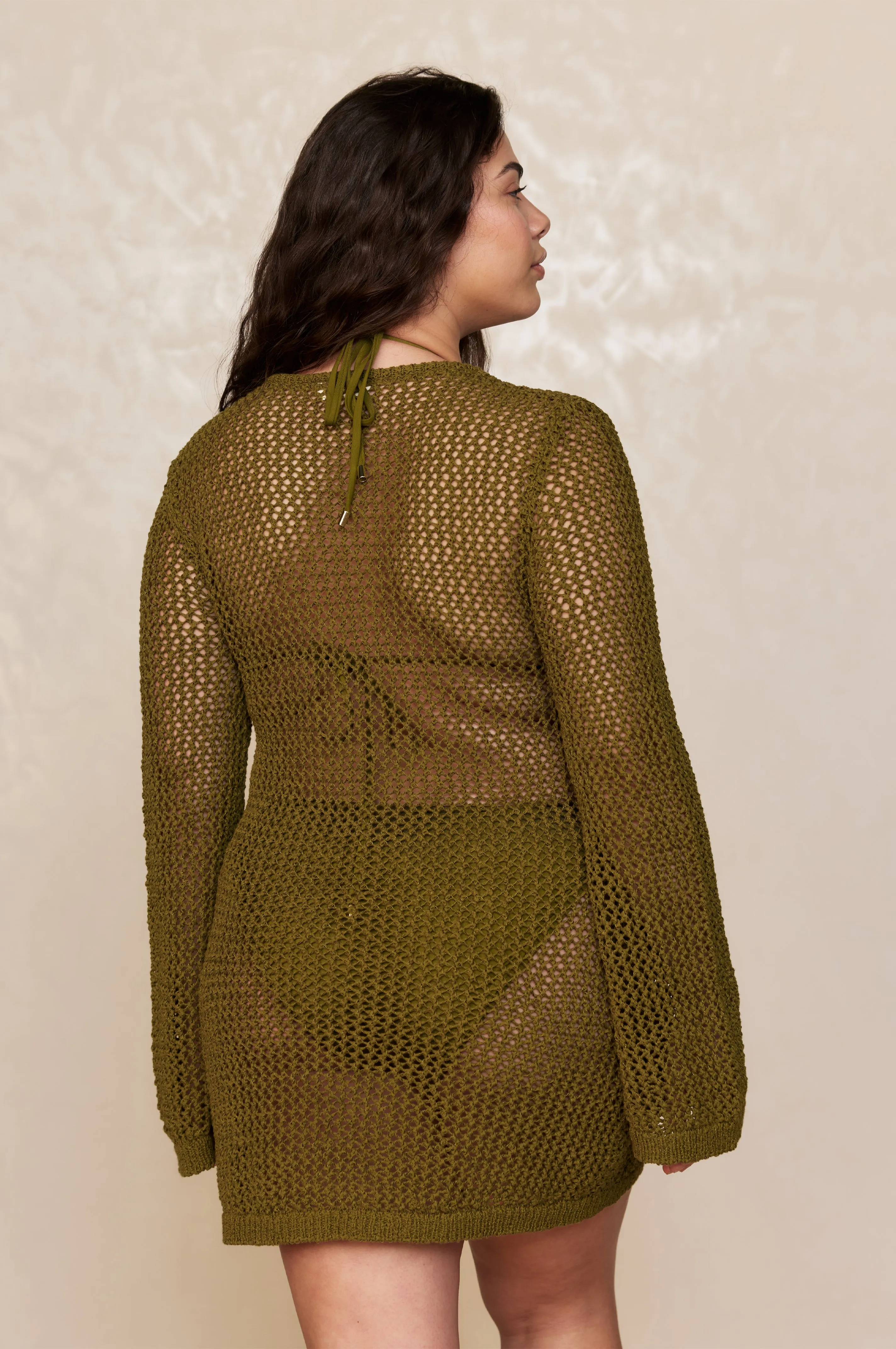Montego Mini Tie Dress - Olive Petit Crochet