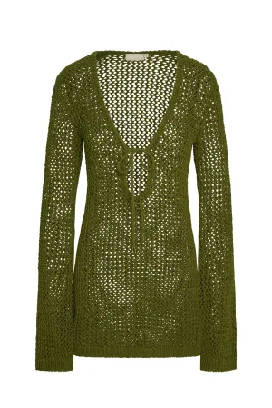 Montego Mini Tie Dress - Olive Petit Crochet