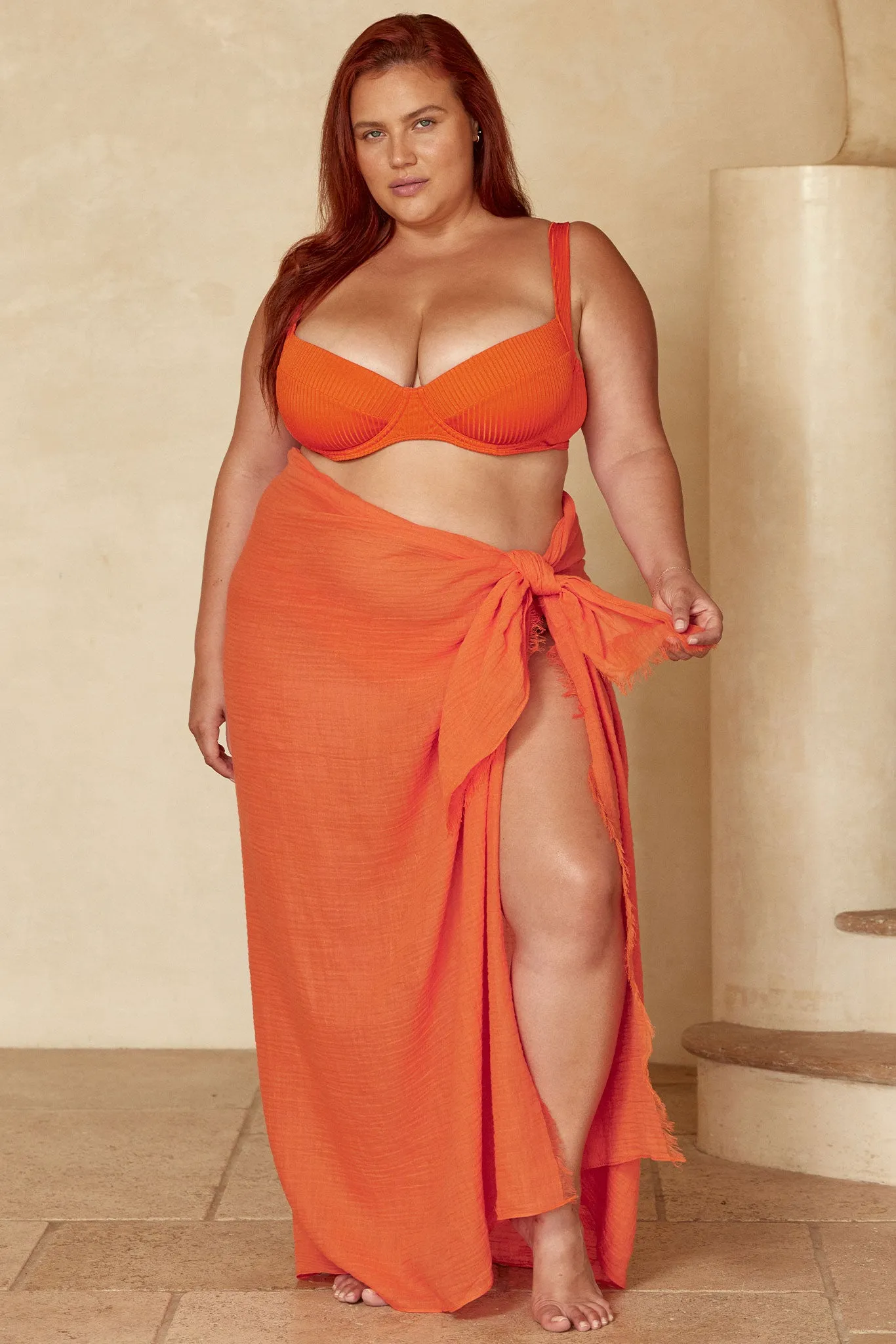 St. Tropez Sarong - Papaya Crinkle Linen
