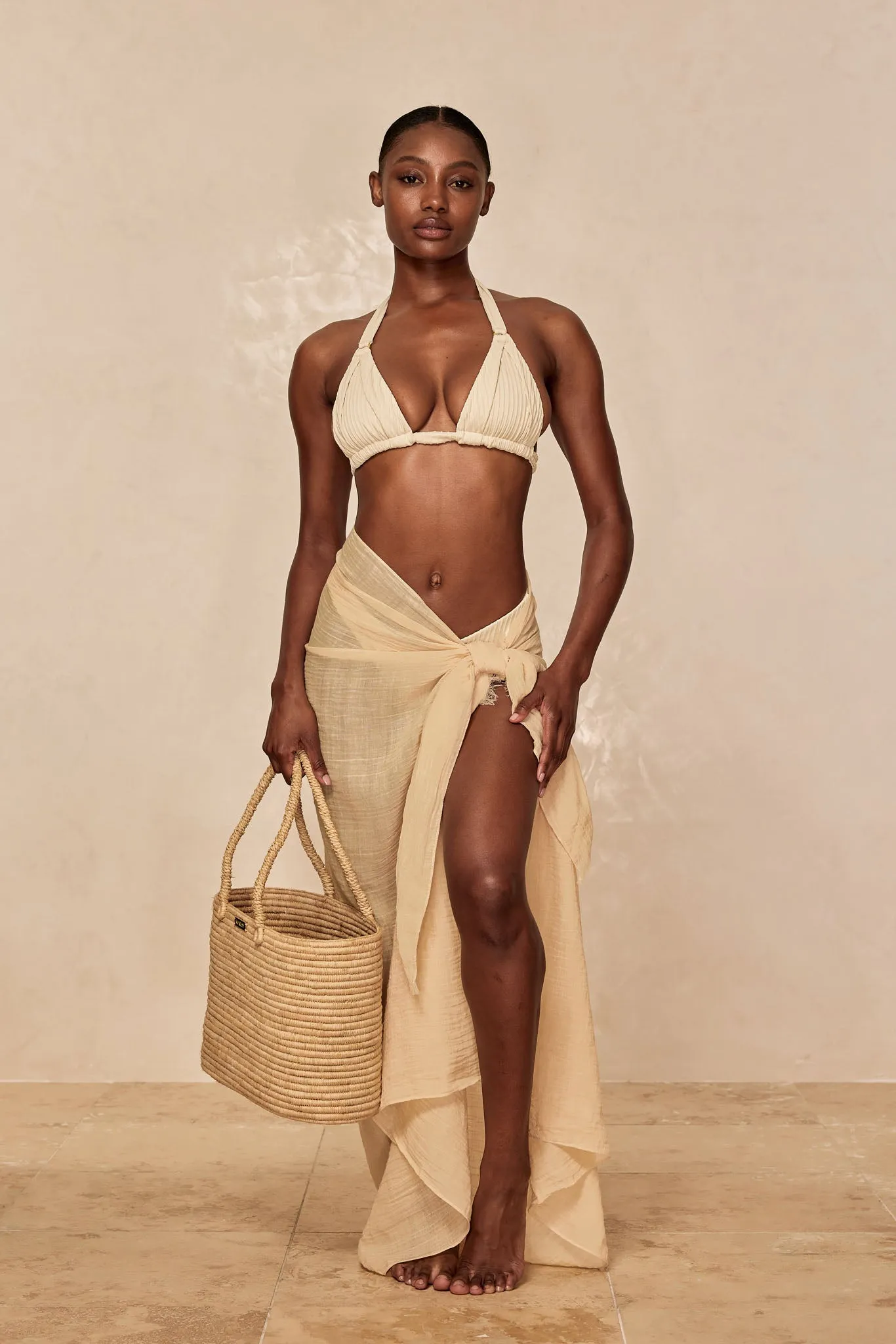 St. Tropez Sarong - Vanilla Crinkle Linen